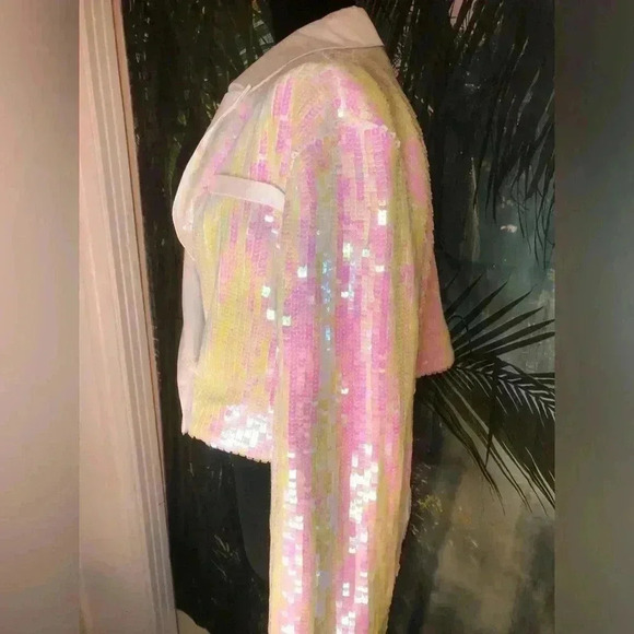 Womens Cropped Sequin White blazer - Picture 12 of 16